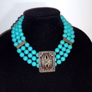 Dramatic Heidi Daus Turquoise Statement Necklace with Crystal Centerpiece